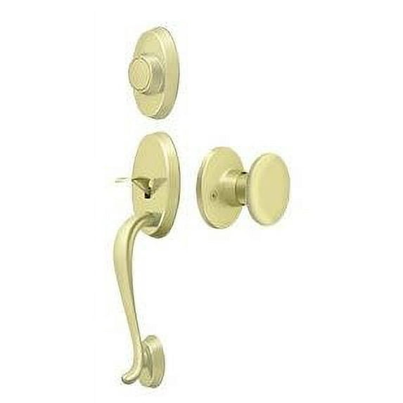 Deltana PRRHDRKU3 Riversdale Handleset with Flat Round Knob Dummy in Polished Brass