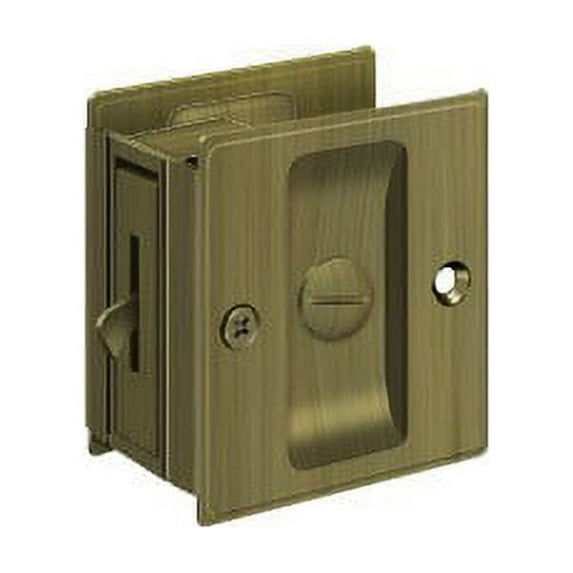 Deltana SDL25U5 Pocket Lock; 2-1/2" x 2-3/4" Privacy; Antique Brass Finish