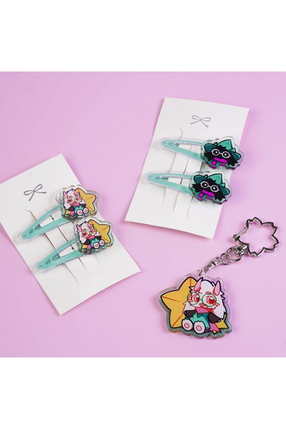 Deltarune Ralsei Set - Acrylic Keychain & Hair Clips, Cute Fandom Accessories for Fans (1 keychain)