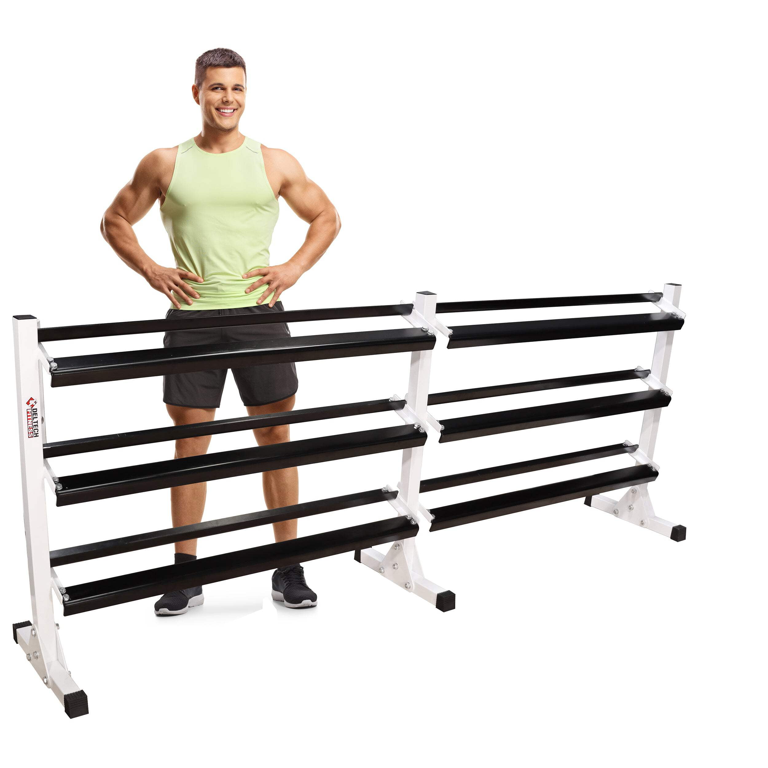 Heavy Duty White and Black Steel 8' Three-Tier Dumbbell Rack