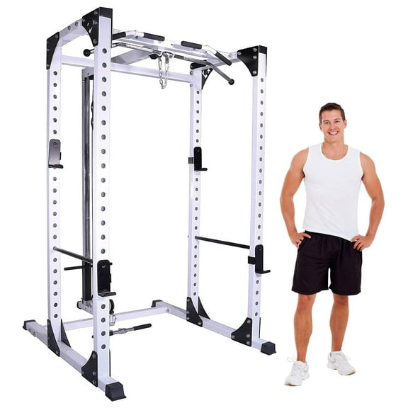 Deltech Fitness Power Rack with Lat Attachment Model #DF825L, Powder Coated Steel