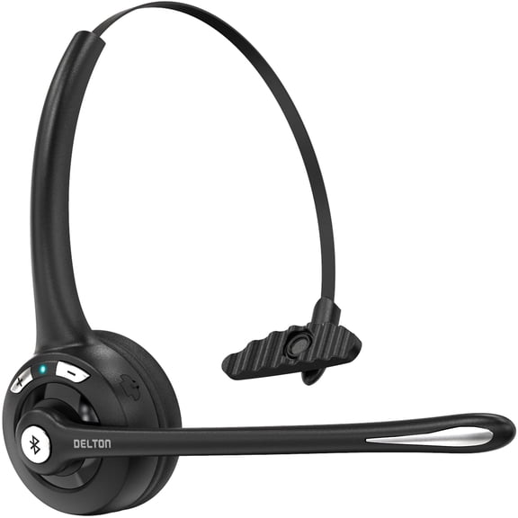 Delton 10X Wireless Bluetooth Headset, On-Ear Mono Headset with Noise Canceling Mic, for Truck Driver/Home Office/Call Center - Black