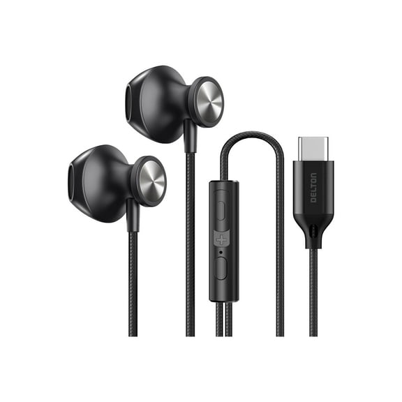 Delton 15EC Computer Earbuds with Microphone, Wired Headphones USB-C, Earphones with In-Line Remote Control, Wired Earbuds for iPhone, Android Cell Phones, MacBook, iPad, 4ft - Black