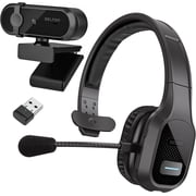 Delton 20X Wireless Headset with 1080p HD USB Webcam, Trucker Bluetooth Computer headset with Noise Canceling Mic, Compatible with PC, Laptop, Cell Phone, Drivers, Office - Black
