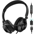 thumbnail image 1 of Delton 32Y Wired Computer Headset, MS Teams Compatible, Stereo Headphones with Dual Noise-Cancelling Microphones, In-Line Controls, On-Ear USB Headset for PC, Laptop - Black, 1 of 9