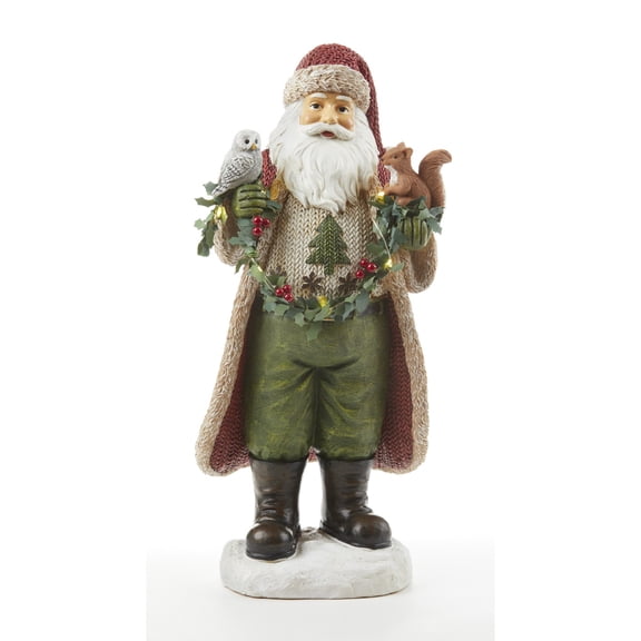 Delton 5.5" x 13.3" Resin Standing LED Knit Santa, Green