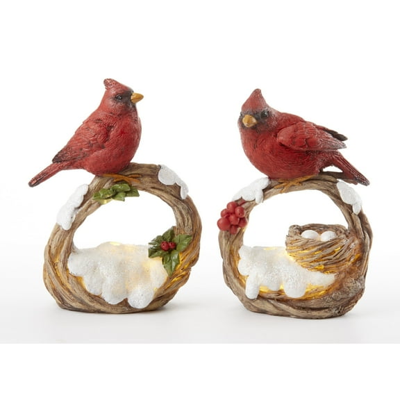 Delton 6.25" Resin LED Cardinal Ring Figurine, 2 Assorted, Brown