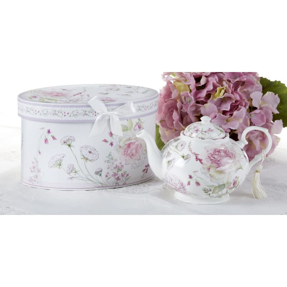 Delton 9.5 X 5.6" Porcelain Tea Pot, Moon Rose