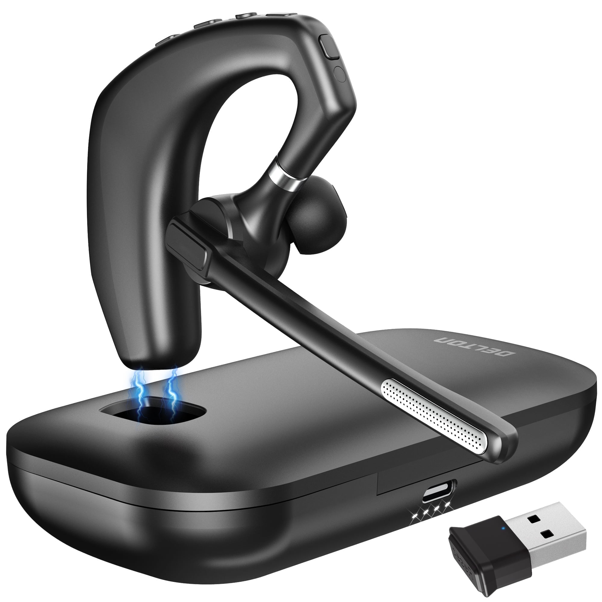 Delton 95X Wireless Headset with Charging Case, Bluetooth Headphone with Noise-Cancelling Mic, Specially Designed for MS Team, Zoom, Google Meet - Black
