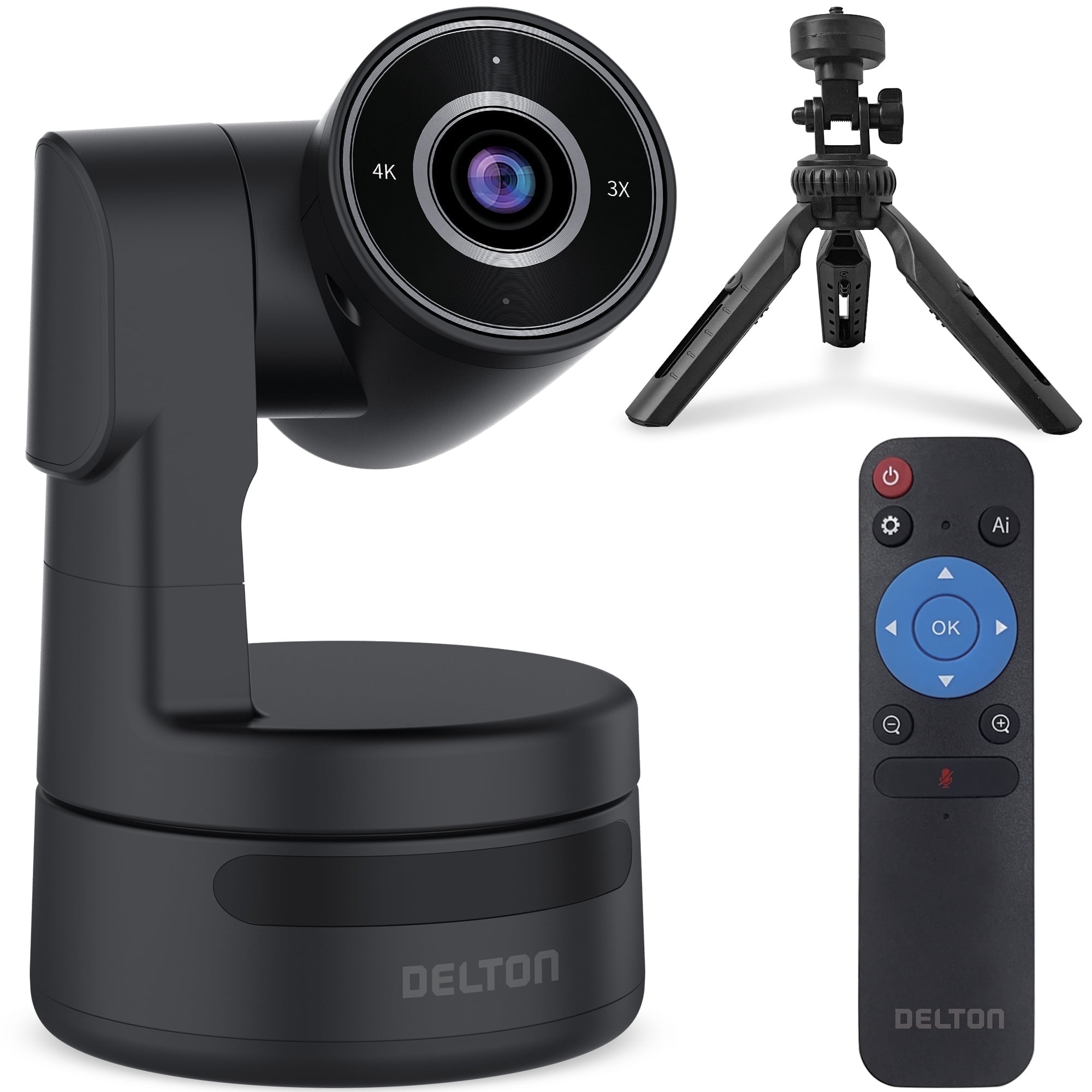 Delton C68 PTZ 4K Wired Webcam, Noise Reduction for Computer Camera With AI Tracking, Streaming Camera Compatible With Laptop/Desktop/PC/MacBook, Black