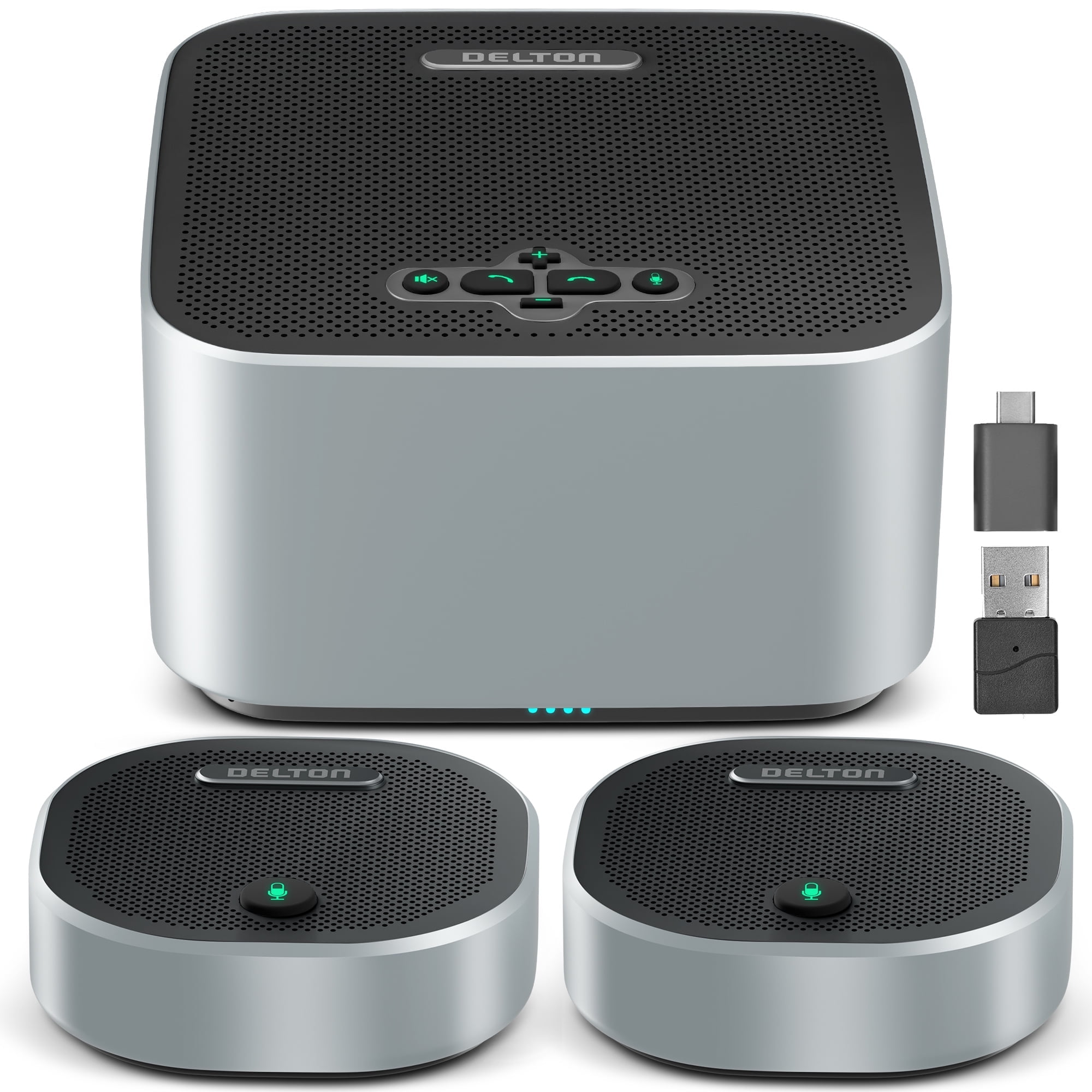 Delton C9270 Wireless Conference Speaker with Two External Mics, Intelligent Noise Cancellation, Bluetooth Computer Speaker with AI Noise Reduction for Online Meetings/Classes, Zoom, Skype, Black
