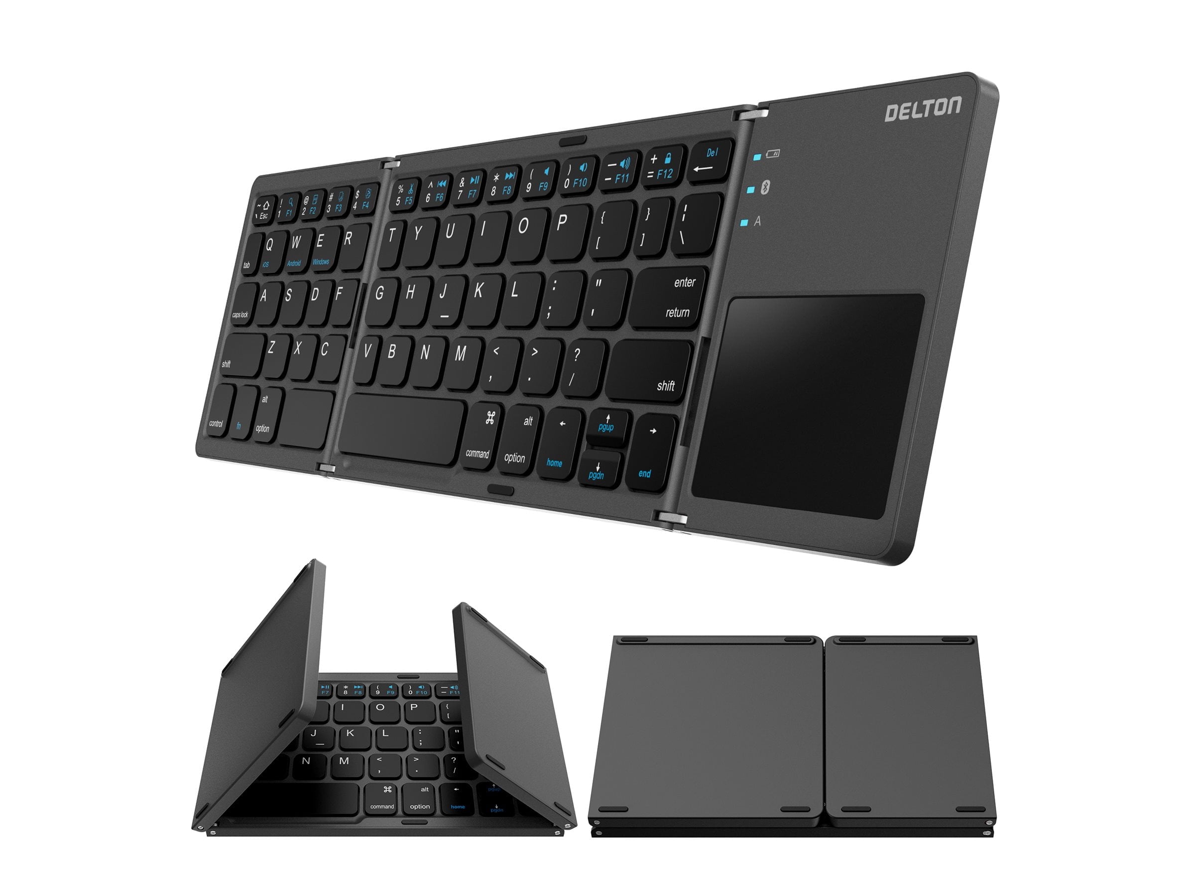 Delton F75 Bluetooth Keyboard with Sensitive Touchpad, Compact and Portable Design, Rechargeable Wireless Foldable Keyboard, Compatible with PC, Laptop, iMac, Tablets & Smartphones - Black