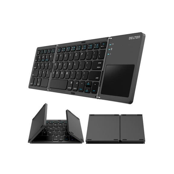 Delton F75 Bluetooth Keyboard with Sensitive Touchpad, Compact and Portable Design, Rechargeable Wireless Foldable Keyboard, Compatible with PC, Laptop, iMac, Tablets & Smartphones - Black