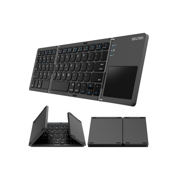 Delton F75 Bluetooth Keyboard with Sensitive Touchpad, Compact and Portable Design, Rechargeable Wireless Foldable Keyboard, Compatible with PC, Laptop, iMac, Tablets & Smartphones - Black