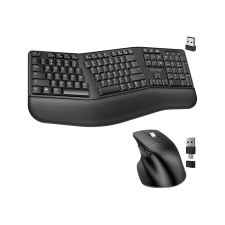 Delton G18 Ergonomic Wireless Keyboard and Mouse, Split Keyboard with Wrist Support & Ergonomic USB Wireless Mouse, 2.4G Auto Pair USB Dongle for Computer, Laptop, Mac, Chromebook & Tablets - Black