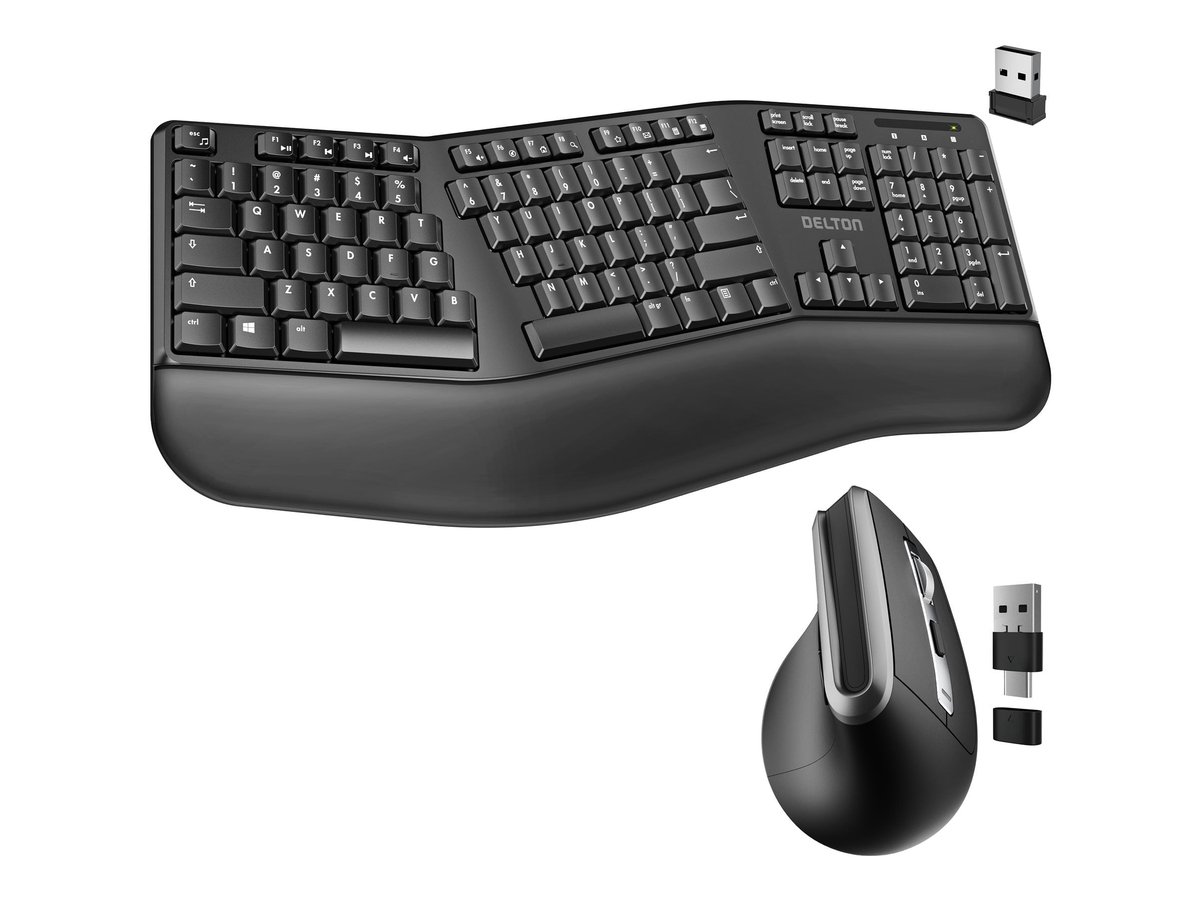 Delton G20 Ergonomic Wireless Keyboard and Mouse, Split Full Size Keyboard with Wrist Support & Vertical Bluetooth Mouse, 2.4G Wireless Connection for Computer, Laptop, Mac, & Tablets - Black