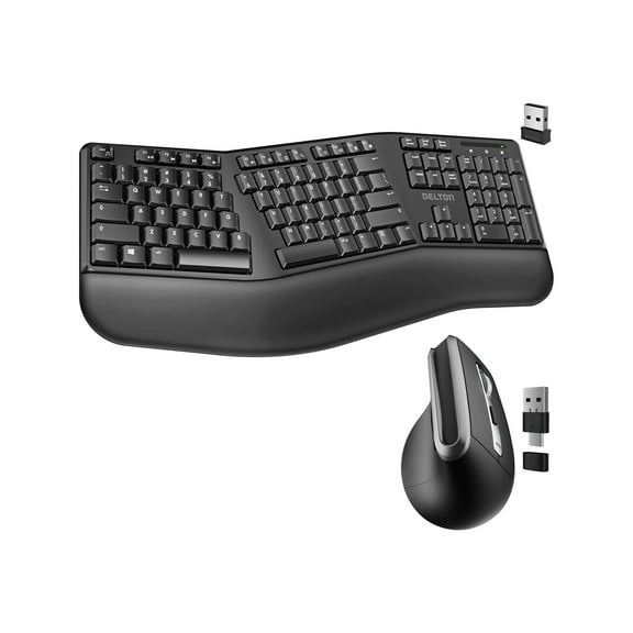 Delton G20 Ergonomic Wireless Keyboard and Mouse, Split Full Size Keyboard with Wrist Support & Vertical Bluetooth Mouse, 2.4G Wireless Connection for Computer, Laptop, Mac, & Tablets - Black