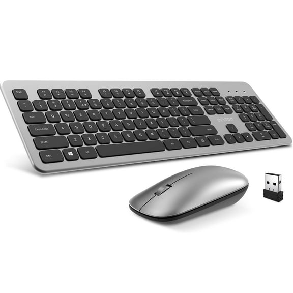 Delton K100 Wireless Computer Keyboard and 3 Level DPI Mouse with 2.4GHZ Auto-Pair USB Dongle - Grey