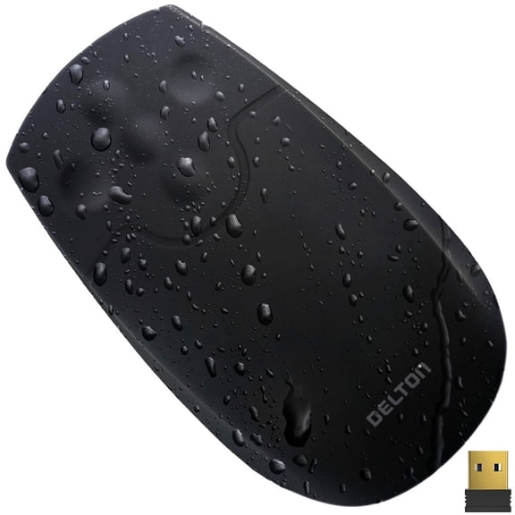 Delton M44 Silicone Wireless Mouse, Computer Mouse with 2.4GHz Nano USB Receiver, Waterproof Silent Mouse for PC, Laptop, Tablet PC, and MacBook, Black