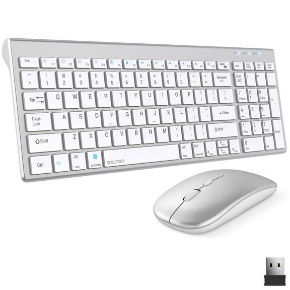 Delton N36 Wireless Keyboard and Mouse Combo, Computer Keyboard with Long Battery Life, 2.4GHz Lag-Free Cordless Mouse and Keyboard, Compatible with PC, Laptops, Windows, Mac, and Chrome OS, White