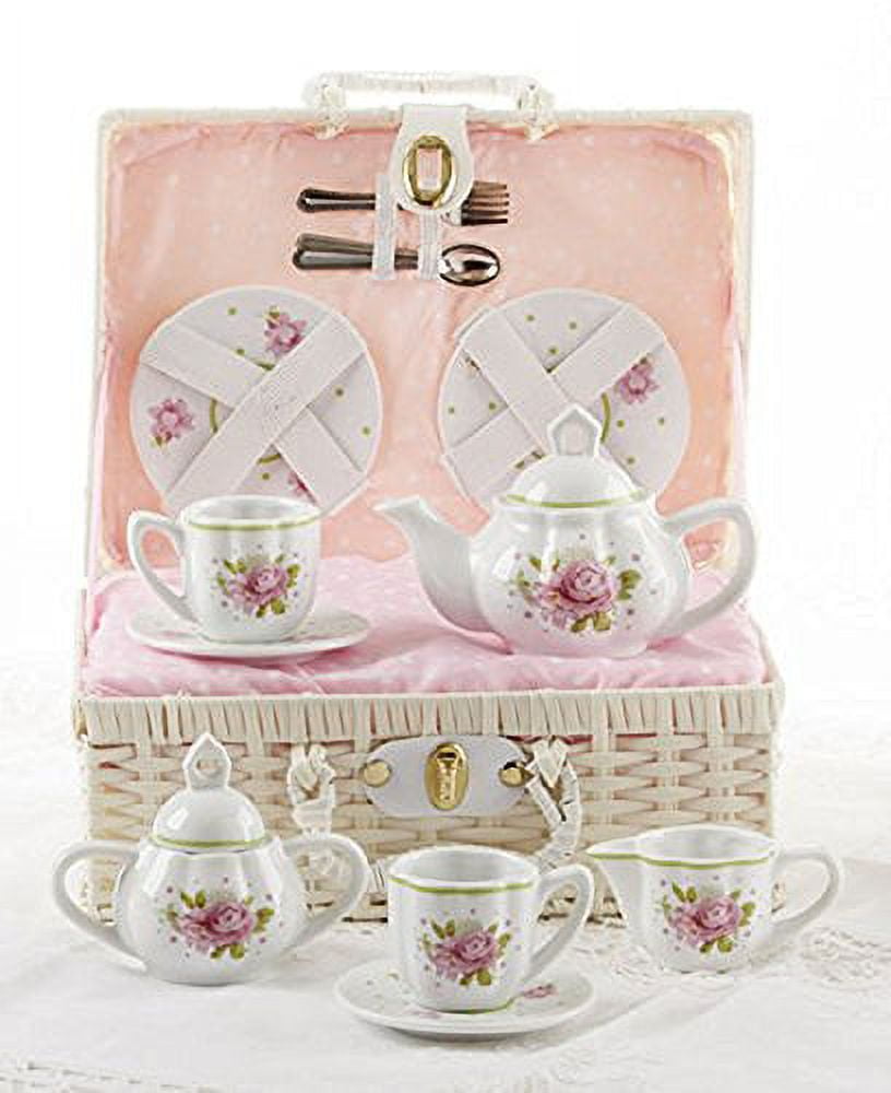 Delton Products Pink Rose Pattern Porcelain Child Tea for 2 Tea Set