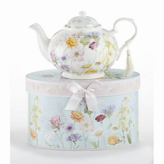 Delton Products Wildflower 9.5 inches x 5.6 inches Porcelain Tea Pot in Gift Box Serveware