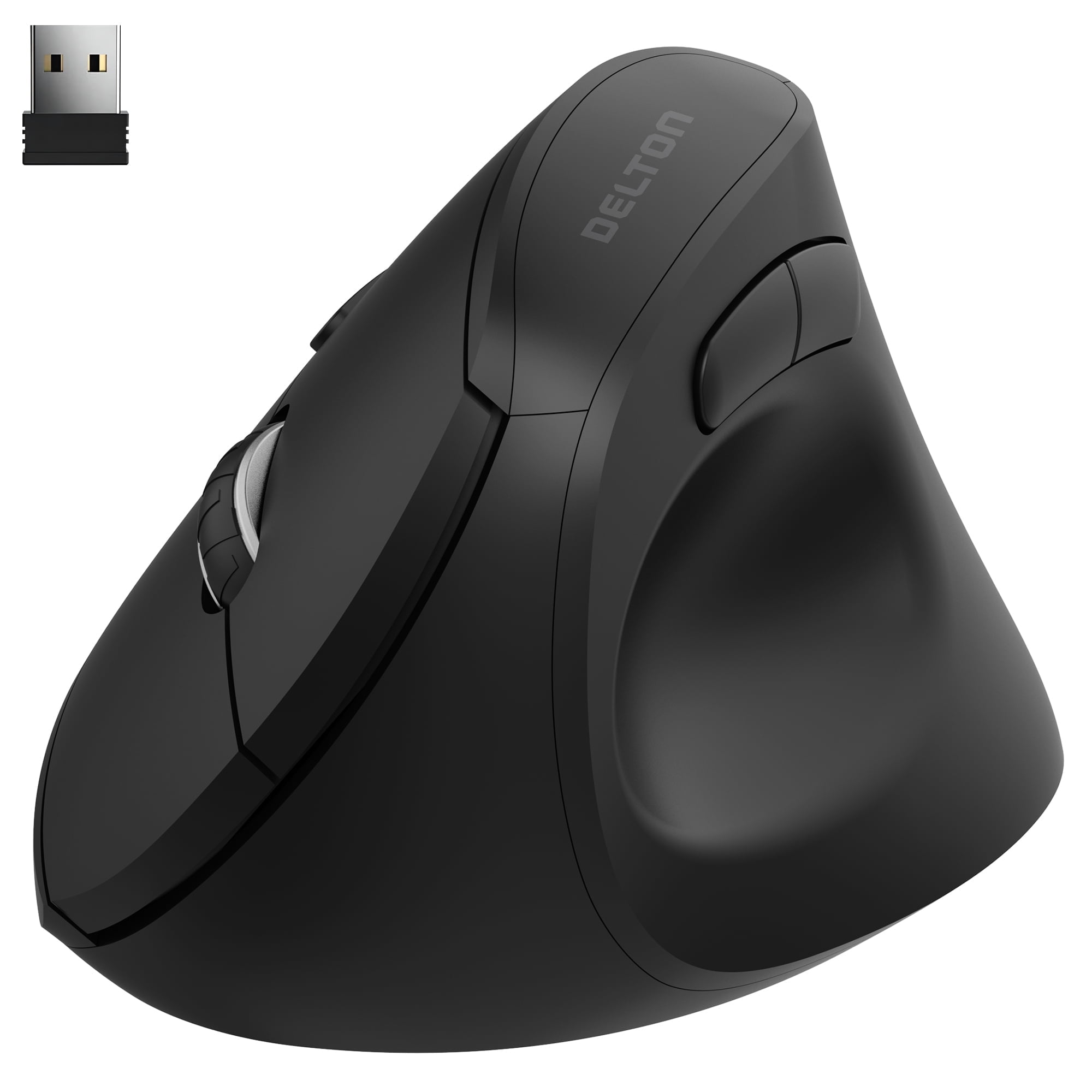 Delton S12P Vertical Computer Wireless Mouse, 2.4G Wireless Connection, 6 Buttons, 3 Adjustable DPI (800/1200/1600) Compatible for Windows/Laptop/PC/MacOS - Black