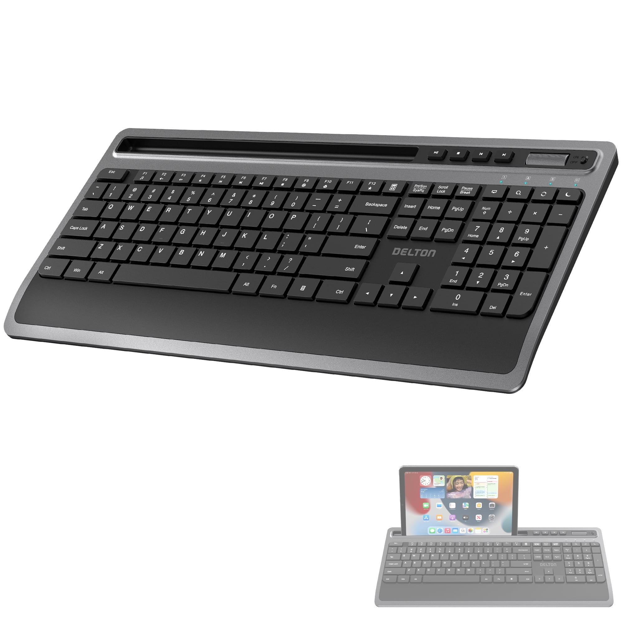 Delton T42 Ergonomic Wireless Keyboard with Phone/Tablet Holder, 2.4G ...