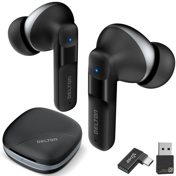 Delton T50 Wireless Earbuds with 4 ENC Microphones, Noise Cancelling Earbuds Wireless, Compatible with Windows/Mac/PC/Laptops/Phones, Black