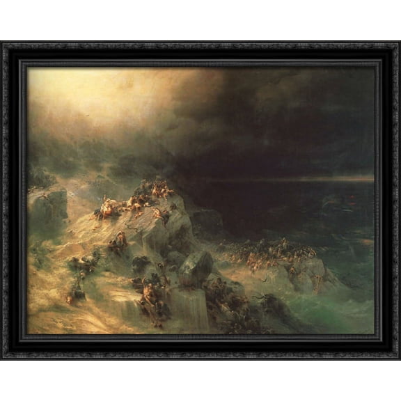 Deluge 34x28 Large Black Ornate Wood Framed Canvas Art by Ivan Aivazovsky