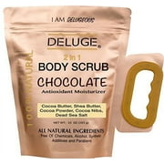 Deluge Chocolate Body Scrub with Shea Butter, Cocoa Butter, Cacao Nibs, and Dead Sea Salt   Deep Exfoliant & Antioxidant Moisturizing Formula 10 oz