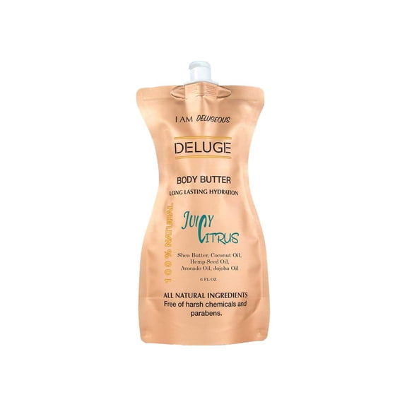 Deluge Juicy Citrus Body Butter with Shea Butter, Coconut Oil, Jojoba Oil, Hemp Seed Oil & Avocado Oil Deep Nourishment & Hydration Formula (6 oz)