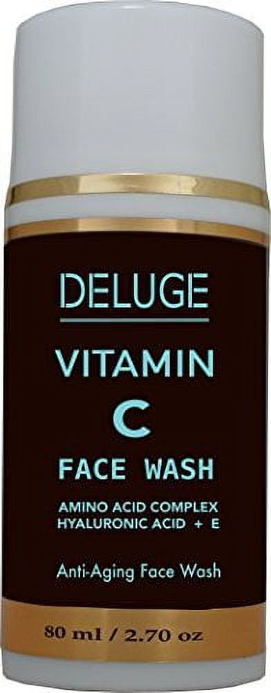 Deluge Vitamin C Face Wash with Hyaluronic Acid, Amino Acid Complex, Aloe Vera & Vitamin E – Deep Cleansing & Anti-Aging Formula (2.7 oz)