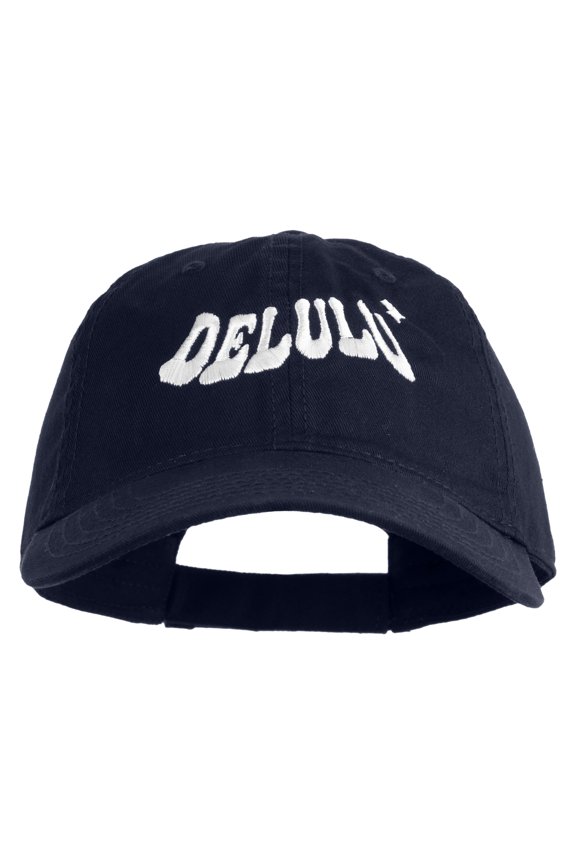 Delulu Wording Embroidered 6 Panel Washed Dad Hat - Navy OSFM