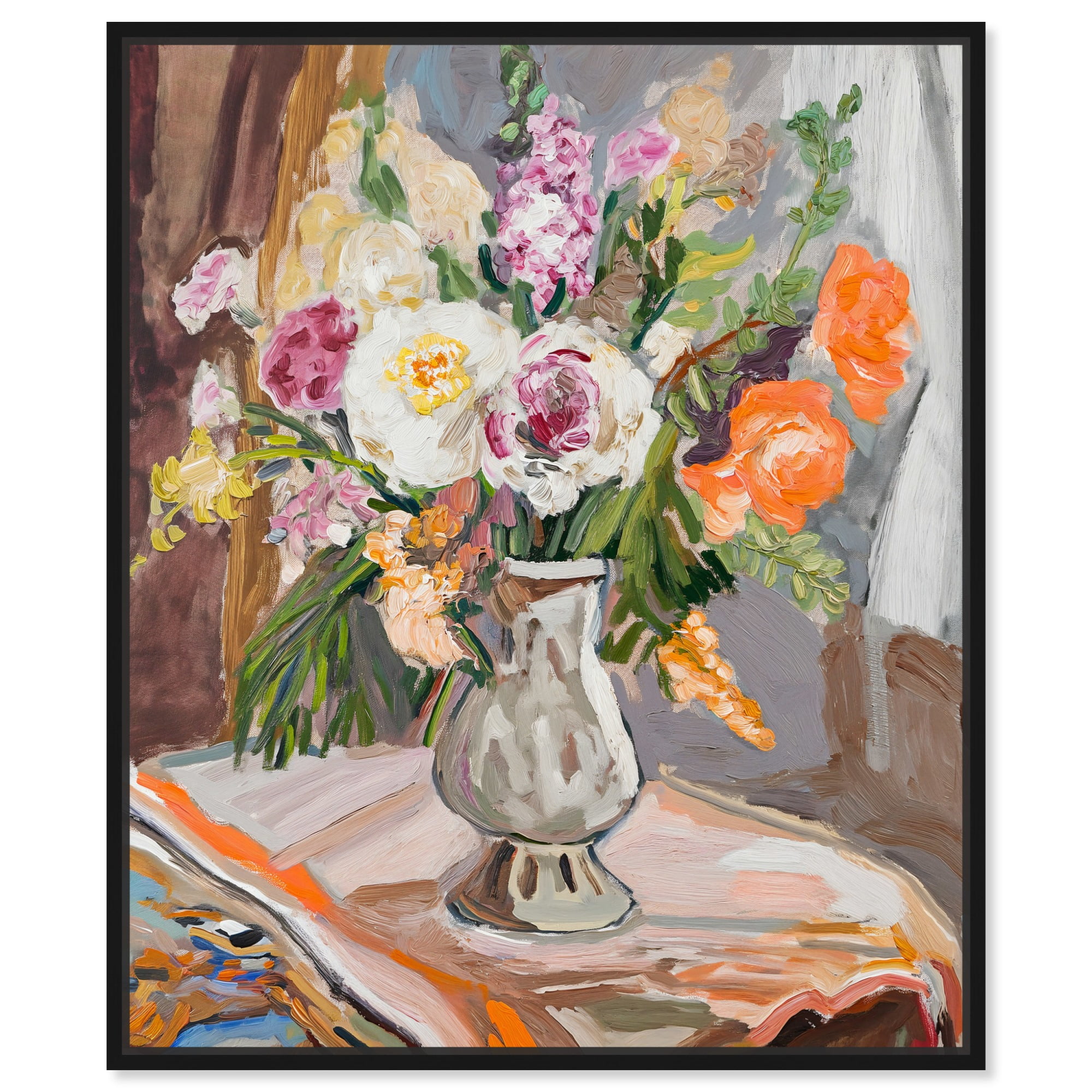 Deluvase Floral Canvas Wall Art with Black Frame, 16" x 20"