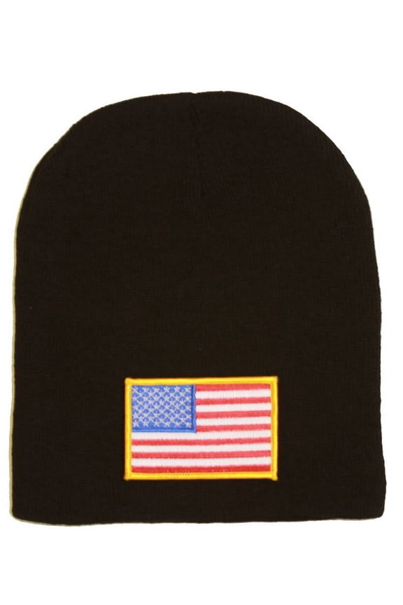 Delux 3D Patch Embroidery Black Beanie United States of America Patriotic Flag