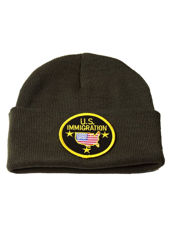 Delux 3D Patch Embroidery Olive Cuff Beanie U.S. Immigration