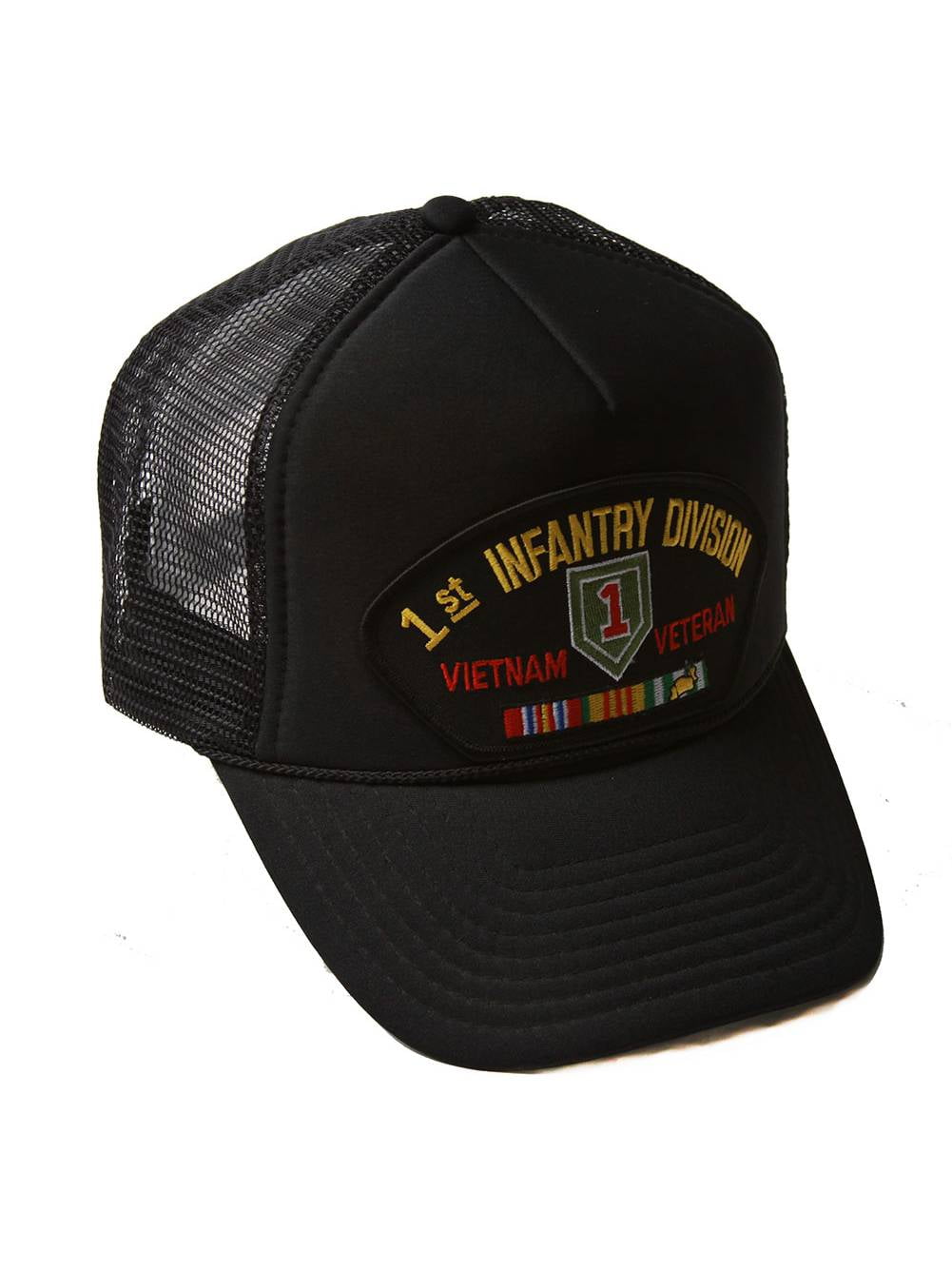 U.S. Army Vietnam Veteran 1st Infantry Division Patch Hat - Black Adjustable Baseball Cap, Made In USA