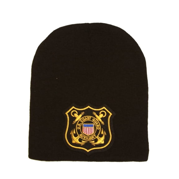Delux Military 3D Patch Embroidery Black Beanie US Coast Guard Auxiliary
