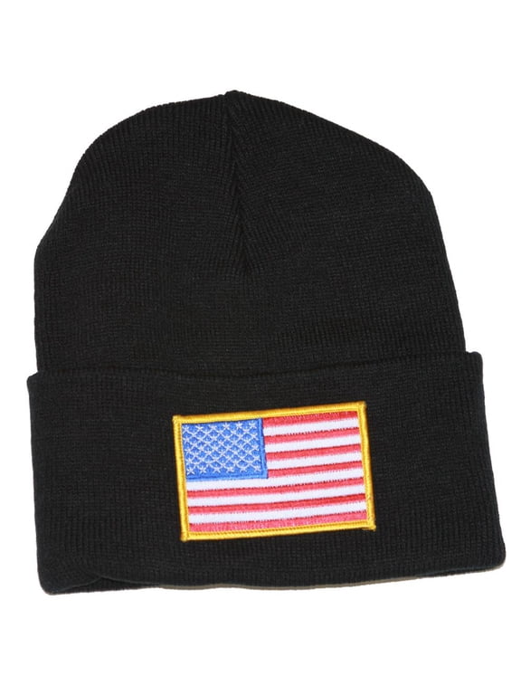 Delux Military 3D Patch Embroidery Black Beanie United States Patriotic Flag