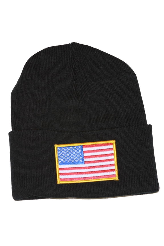 Delux Military 3D Patch Embroidery Black Beanie United States Patriotic Flag