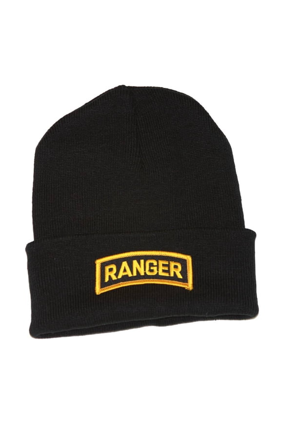 Delux Military 3D Patch Embroidery Black Cuff Beanie Army Tab Ranger