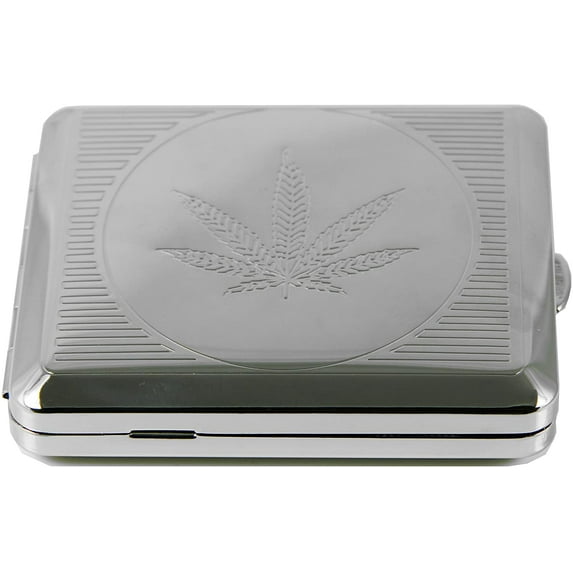 Delux Stainless Steel RFID Blocking Victorian Style Classic Metallic Silver Color Double Sided King Cigarette Case Holder and Credit Card RFID Protective Security Wallet (Leaf)