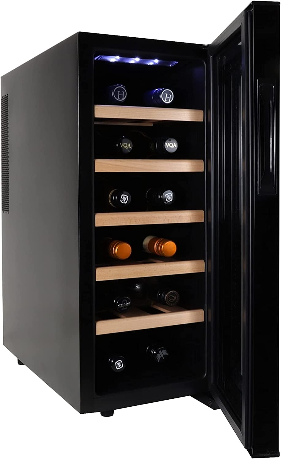 Deluxe 12 Bottle Wine Cooler With Beech Wood Racks, Black