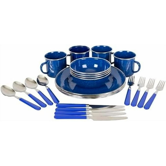 Deluxe 24-Piece Enamel Tableware Set - Enamel Plates and Bowls Lightweight and Durable Camp Dish Set for Camping and Backpacking Plates and Bowls for 4 People