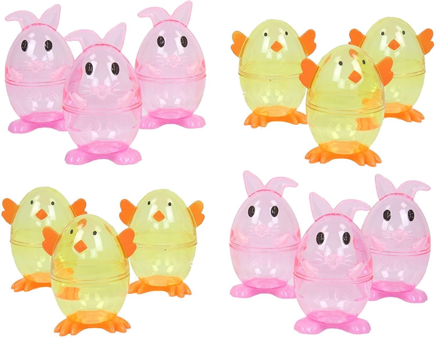 Deluxe 4.5" Tall Large Jumbo Footed Bunny & Chick Fillable Easter Eggs for Baskets or Table Decor