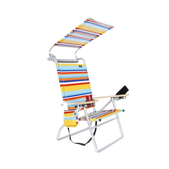 Deluxe 4 Reclining Positions Lightweight High Aluminum Beach Chair with Canopy Shade for Adults, Drink Holder, Storage Pouch