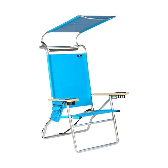 Deluxe 4 Reclining Positions Lightweight High Aluminum Beach Chair with Canopy Shade for Adults, Drink Holder, Storage Pouch