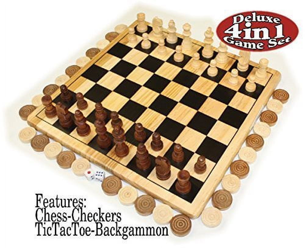 Deluxe 4-in-1 Chess, Checkers, Tic Tac Toe & Backgammon Wooden Game Set ...