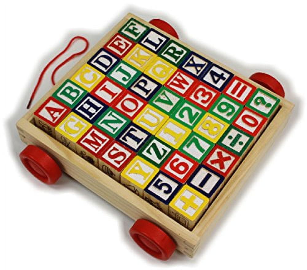 Deluxe 42 Piece Classic Wooden ABC/123 Stack N' Build Blocks Wagon with